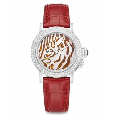 Cartier Pasha CHAMPLEVÉ TIGER ENAMEL DIAL 35.5mm 2536 18K White Gold Women's Watch
